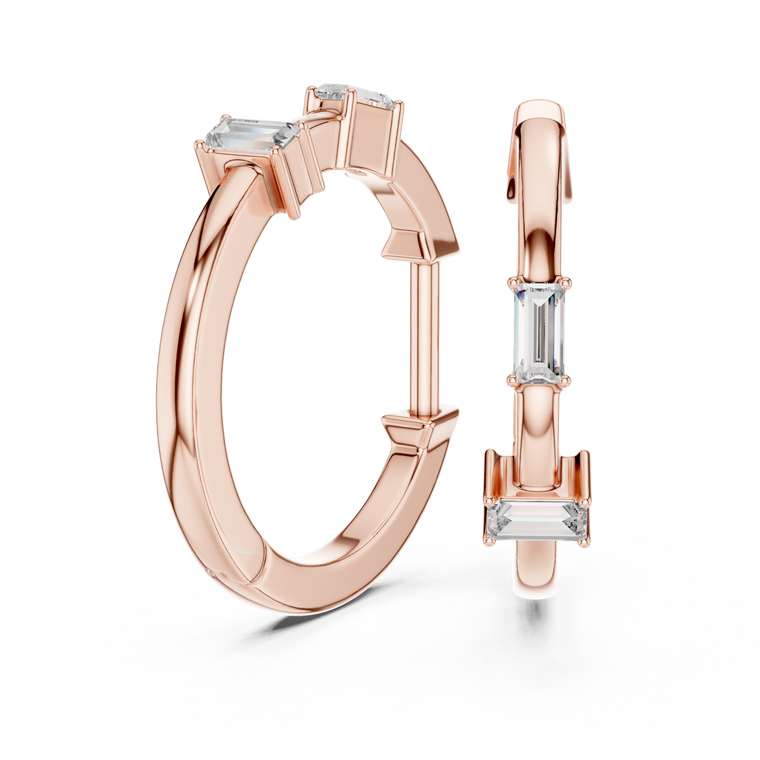 Baguette-Cut Diamond Huggie Hoop Earrings in 14-KT White Gold