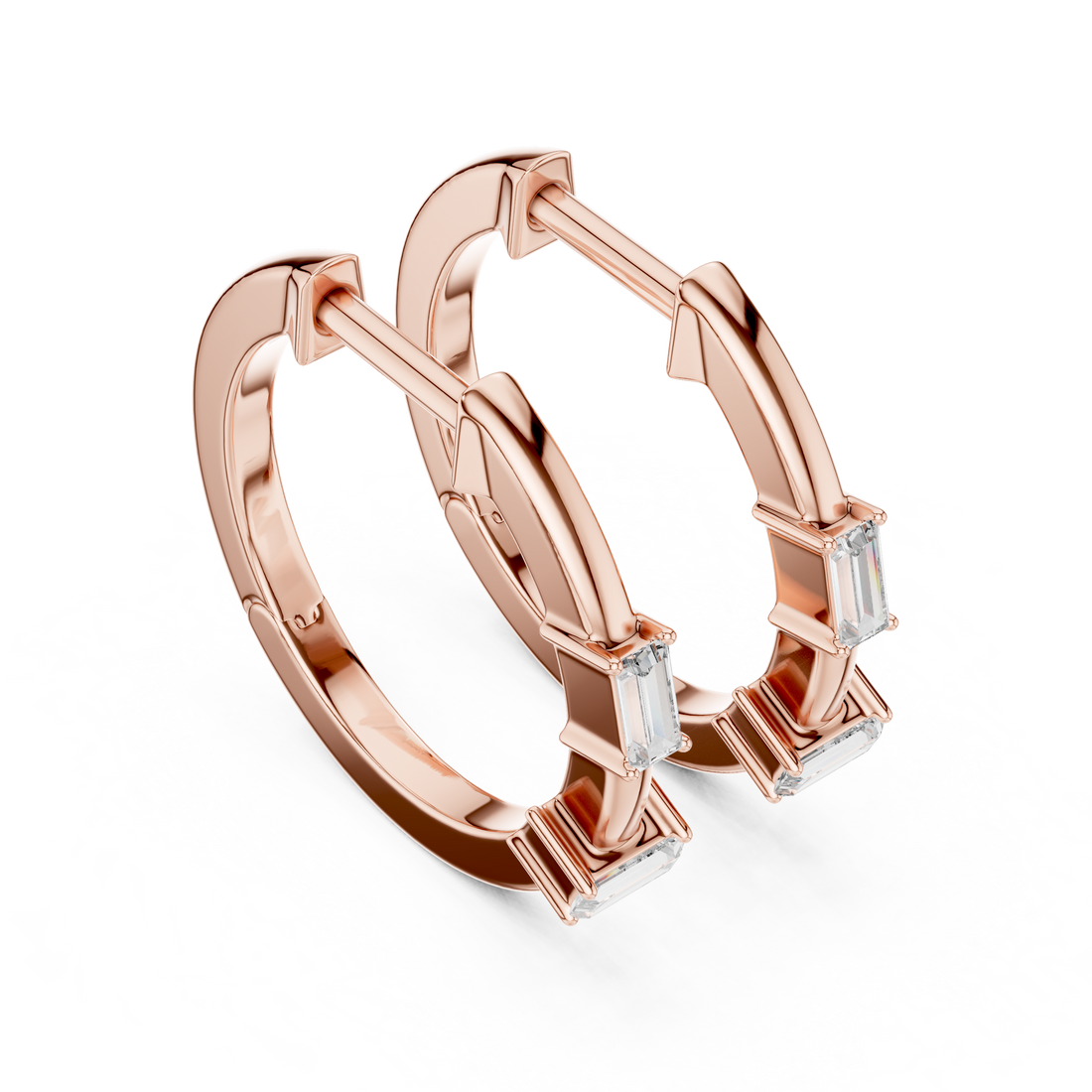 Baguette-Cut Diamond Huggie Hoop Earrings in 14-KT White Gold