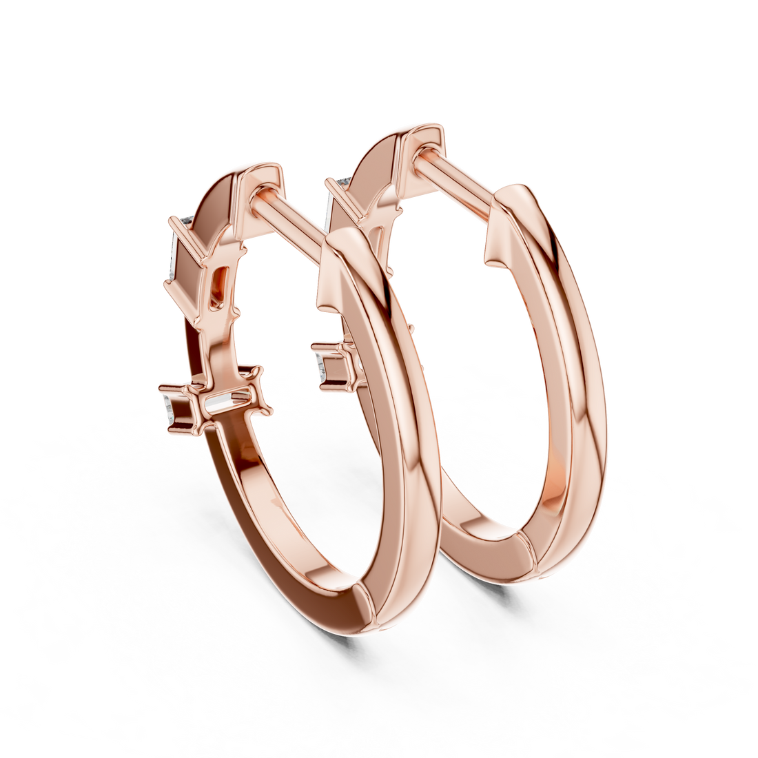 Baguette-Cut Diamond Huggie Hoop Earrings in 14-KT White Gold
