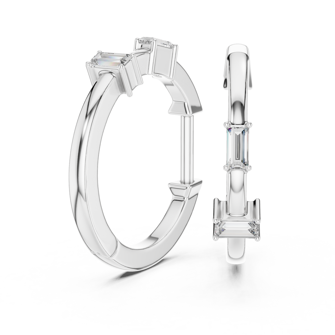 Baguette-Cut Diamond Huggie Hoop Earrings in 14-KT White Gold