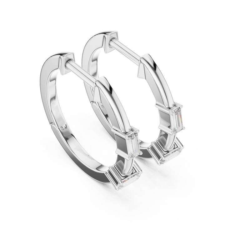 Baguette-Cut Diamond Huggie Hoop Earrings in 14-KT White Gold