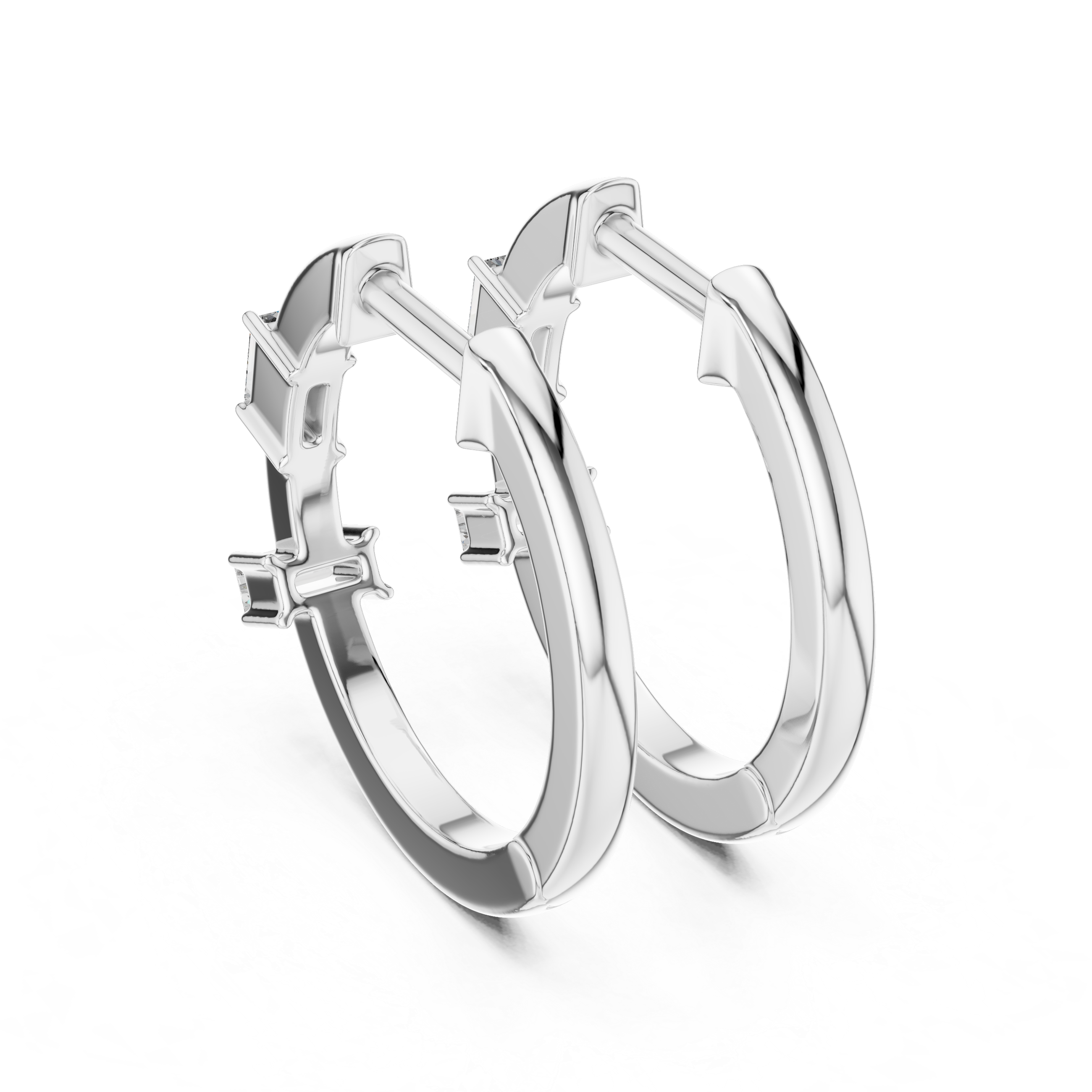 Pair of silver hoop earrings on a white background