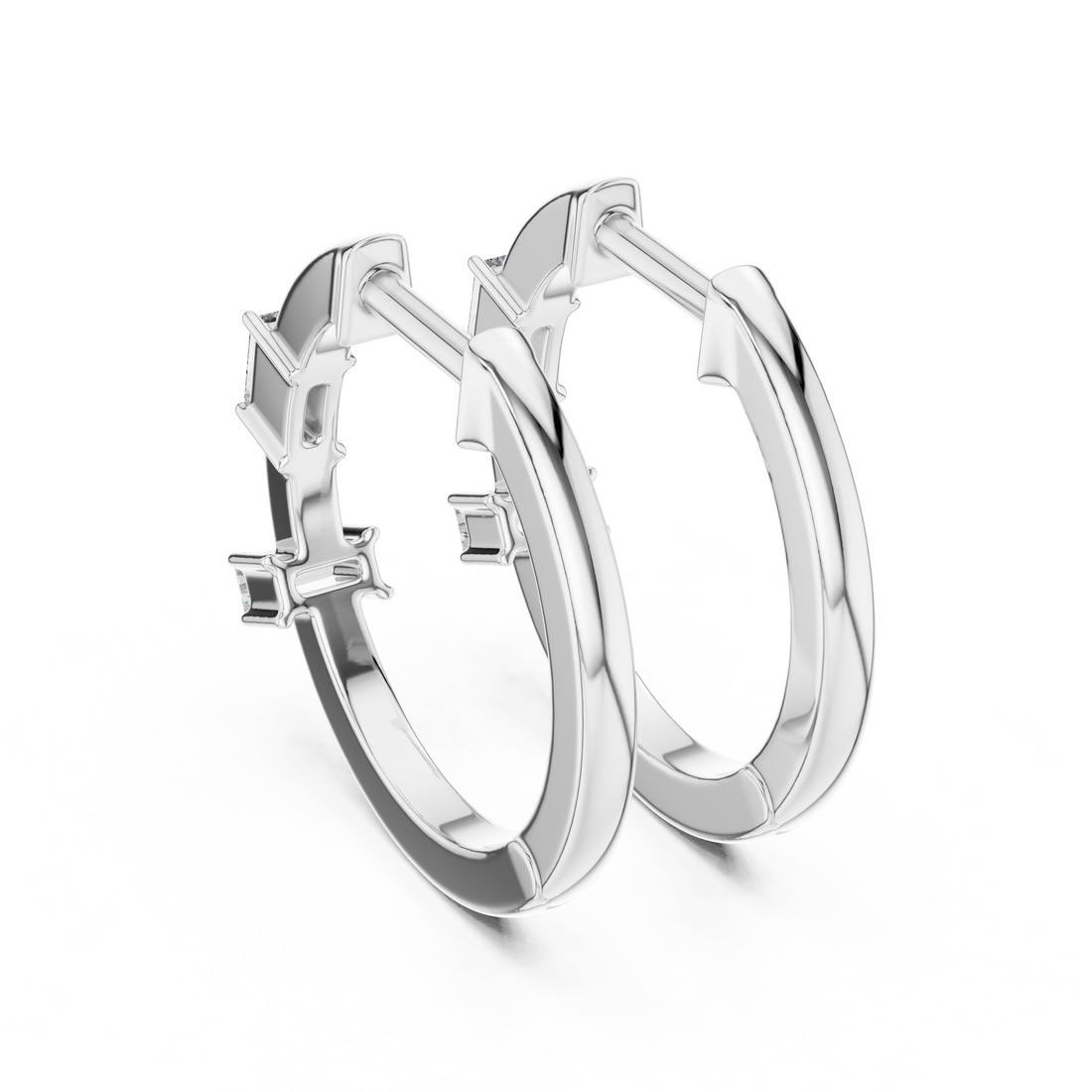 Baguette-Cut Diamond Huggie Hoop Earrings in 14-KT White Gold