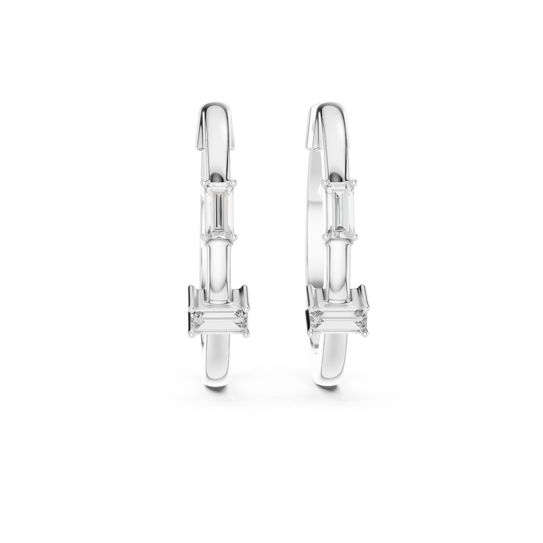Baguette-Cut Diamond Huggie Hoop Earrings in 14-KT White Gold