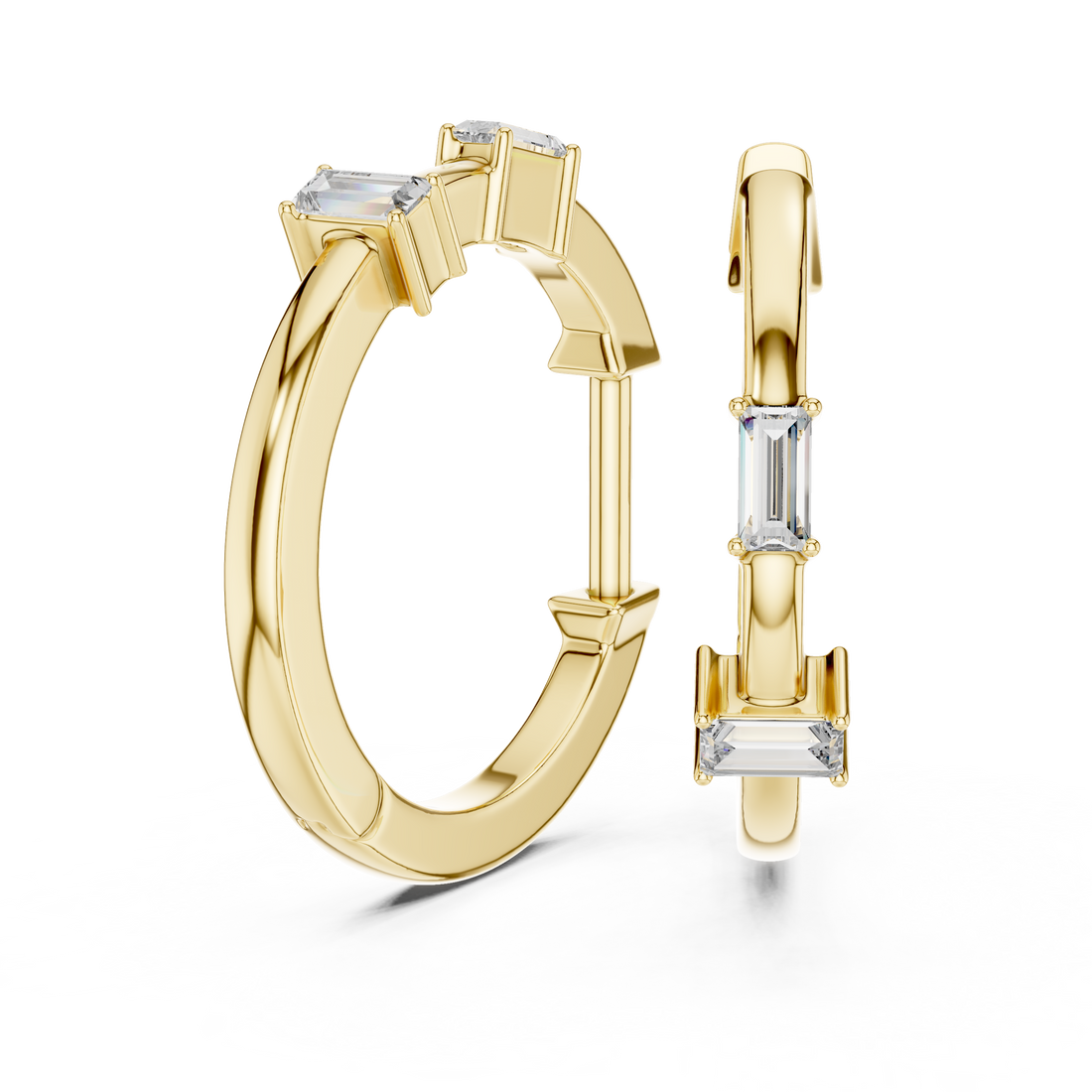 Baguette-Cut Diamond Huggie Hoop Earrings in 14-KT White Gold