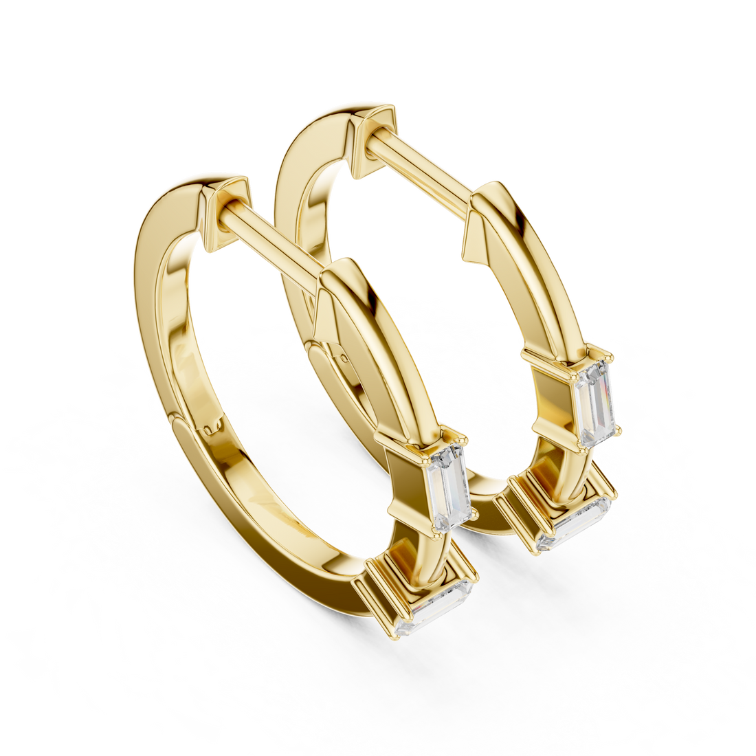 Baguette-Cut Diamond Huggie Hoop Earrings in 14-KT White Gold
