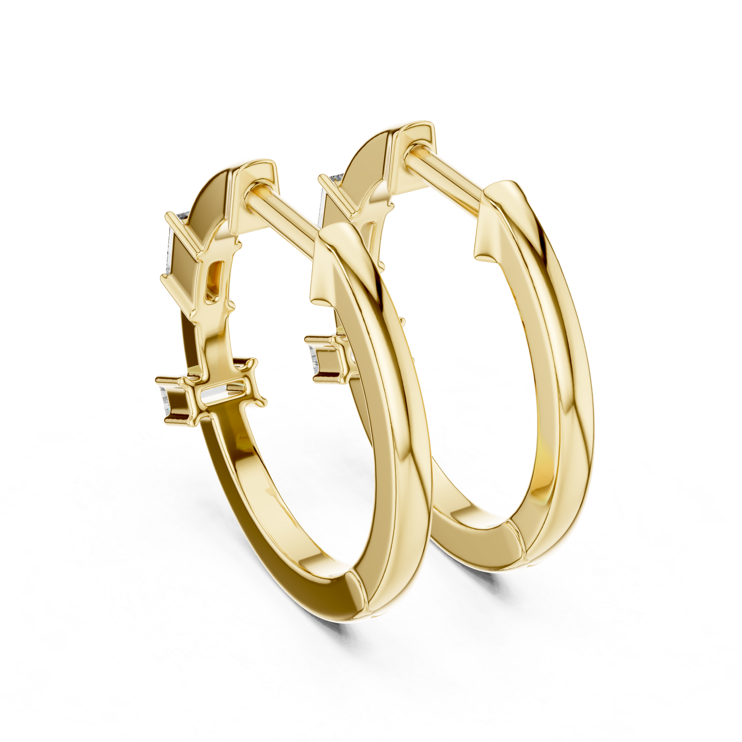 Gold hoop earrings on a white background