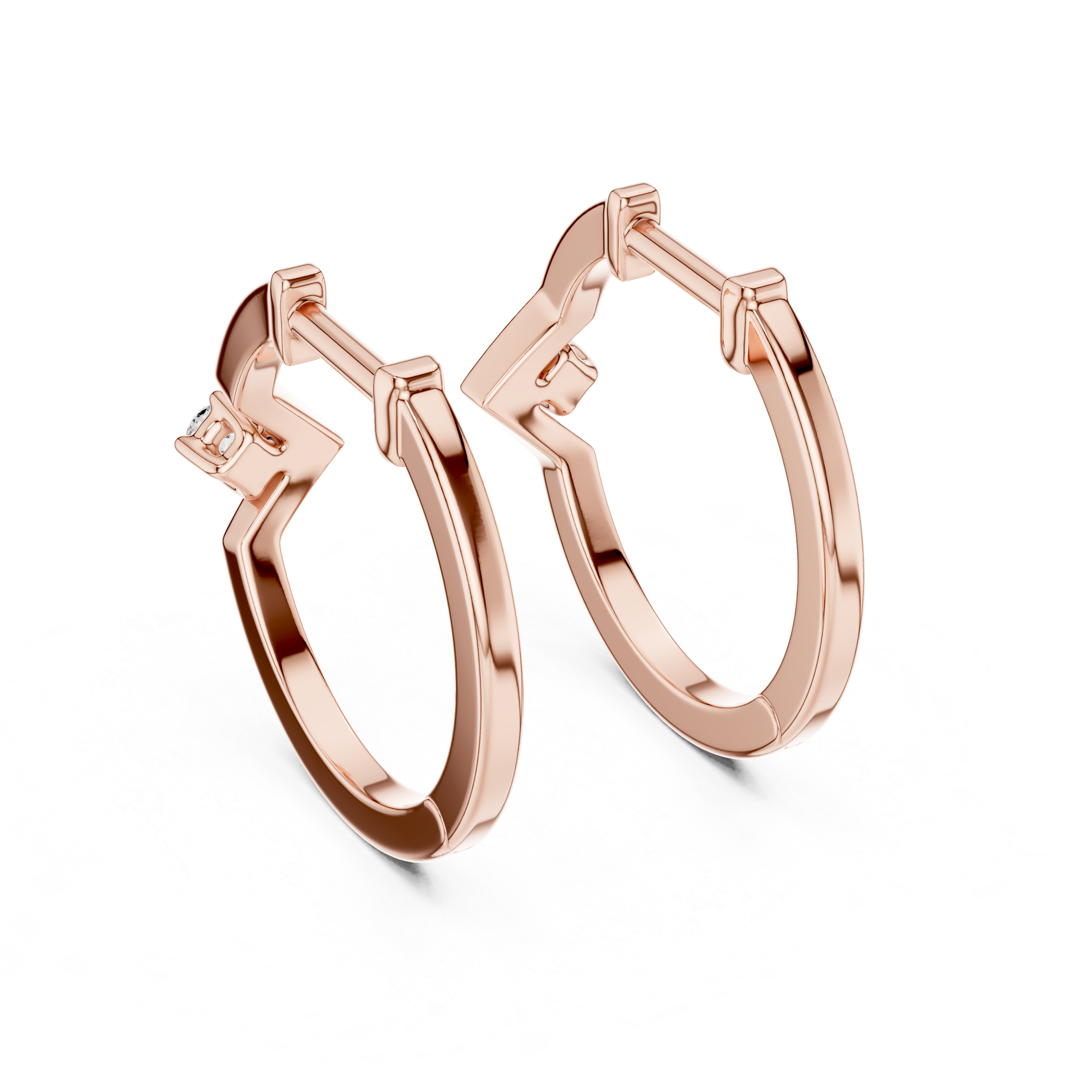 Rose gold hoop earrings on a white background