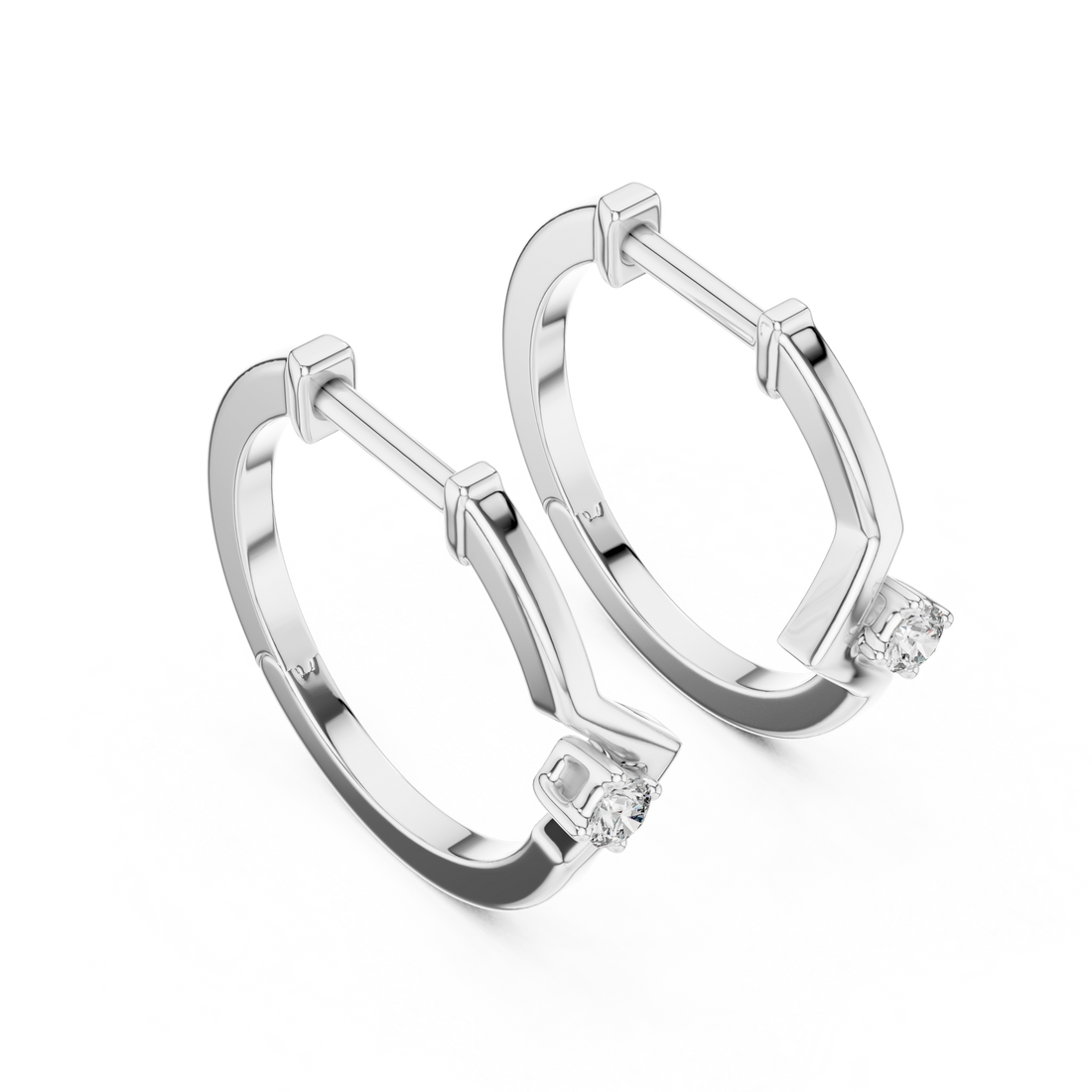 Sleek Chevron Diamond Hoop Earrings in 14-KT White Gold