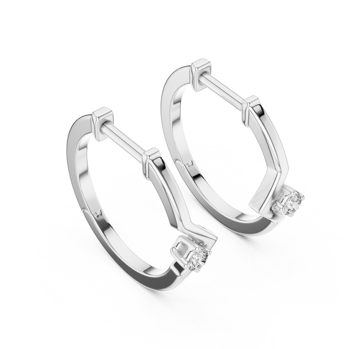 Sleek Chevron Diamond Hoop Earrings in 14-KT White Gold