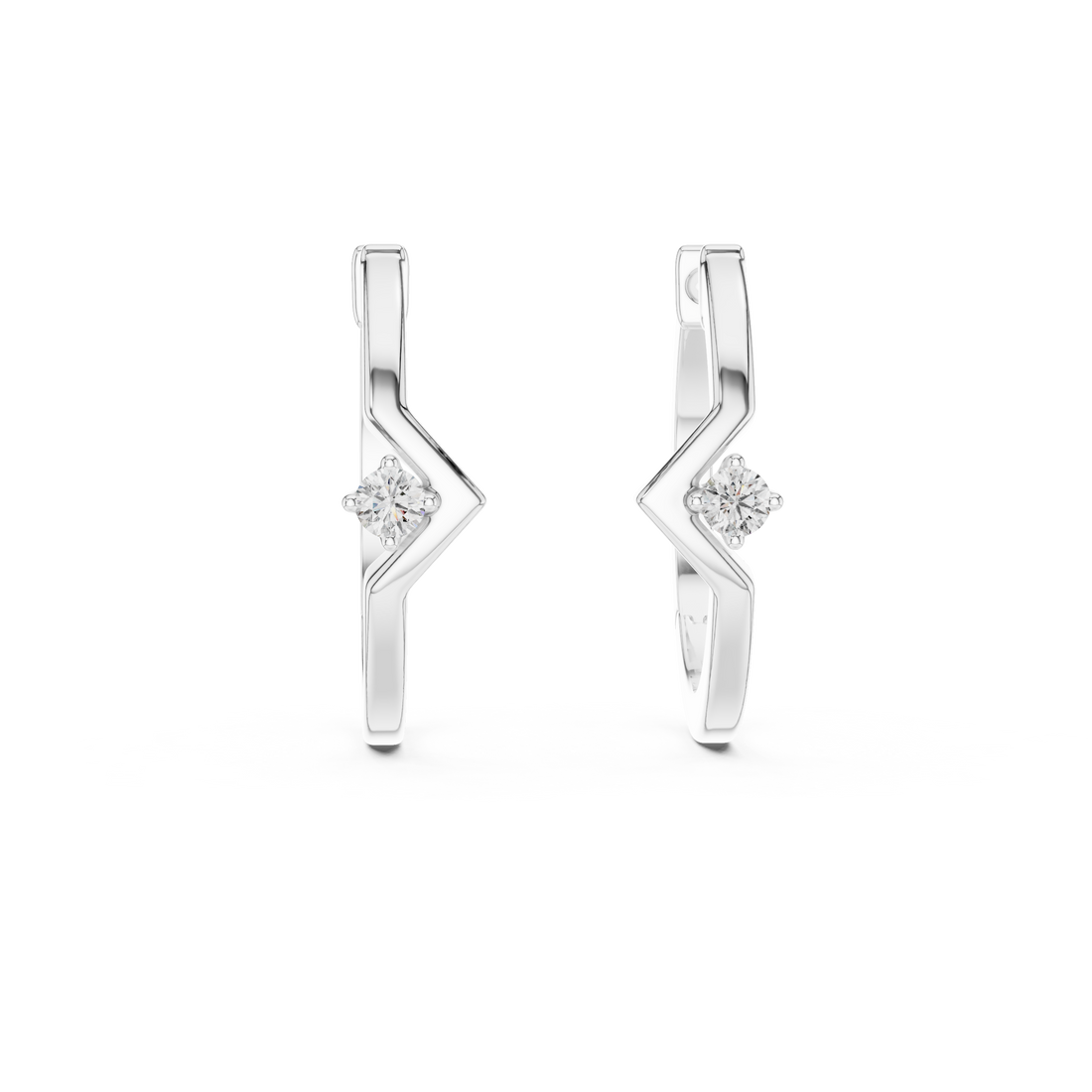 Sleek Chevron Diamond Hoop Earrings in 14-KT White Gold