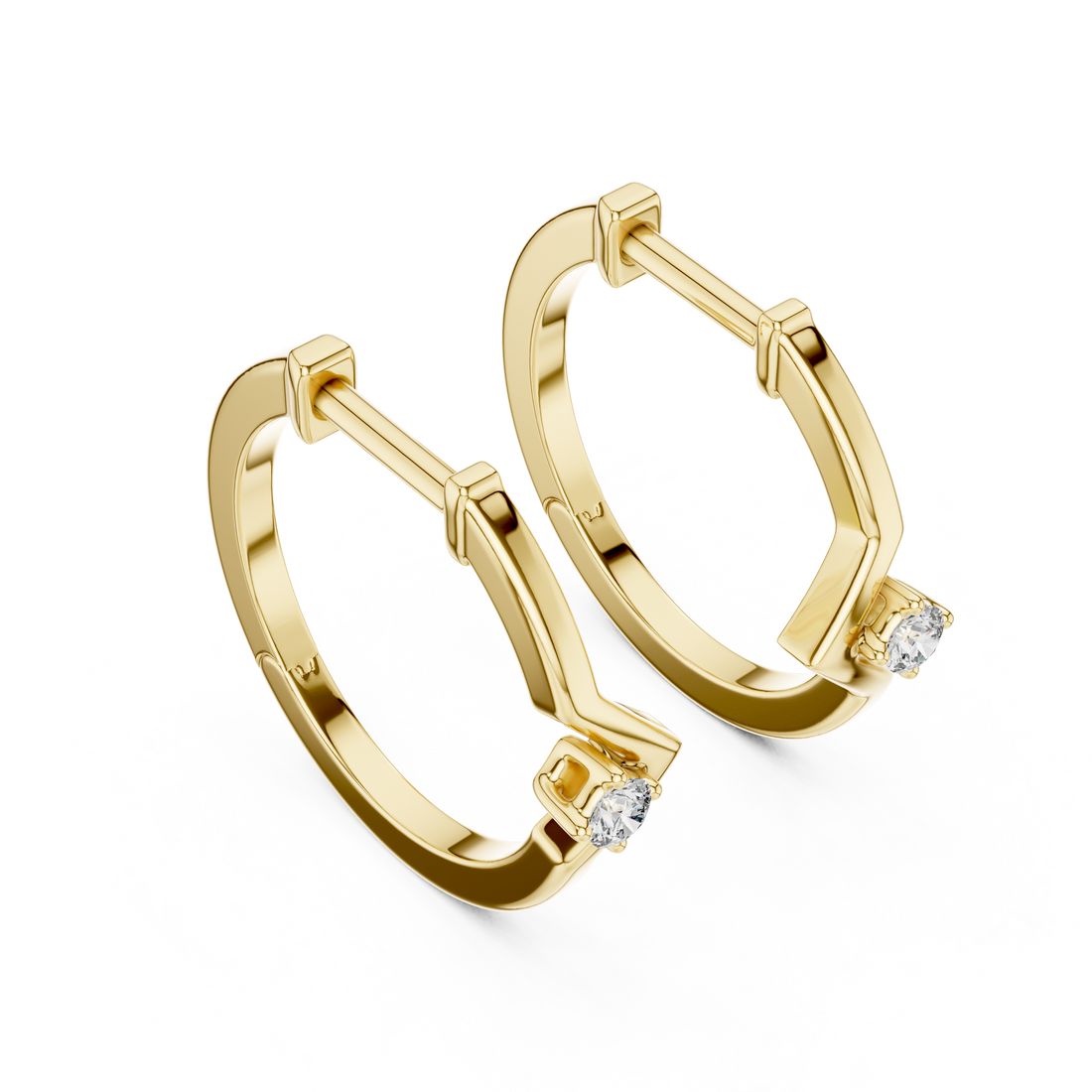Sleek Chevron Diamond Hoop Earrings in 14-KT White Gold