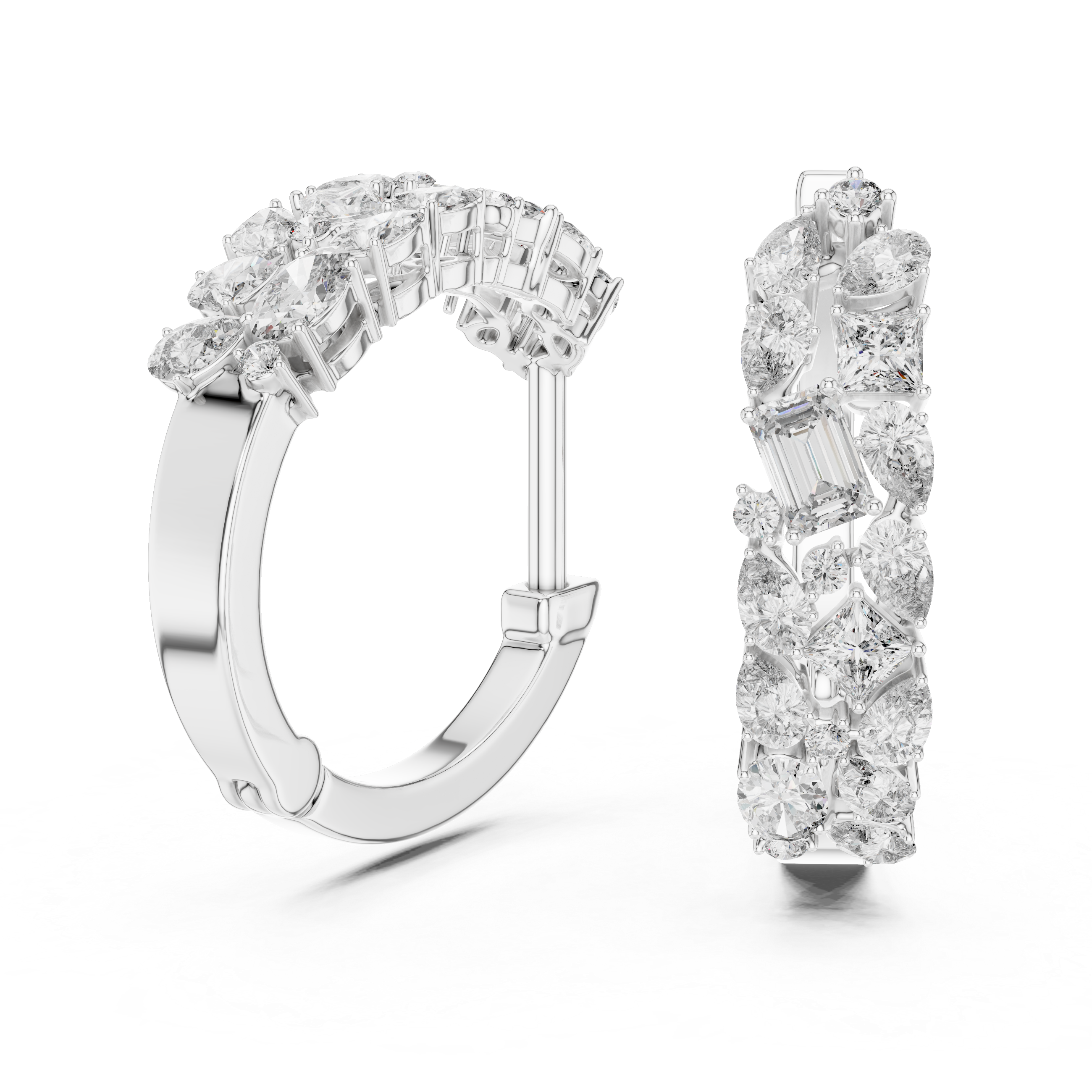 Diamond hoop earrings on a white background