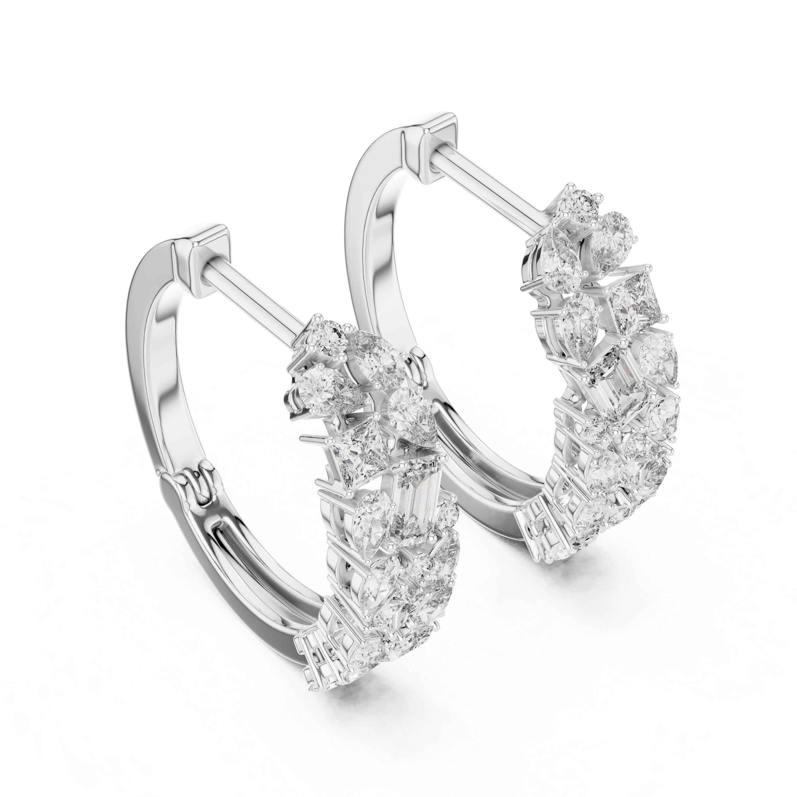 Diamond hoop earrings on a white background