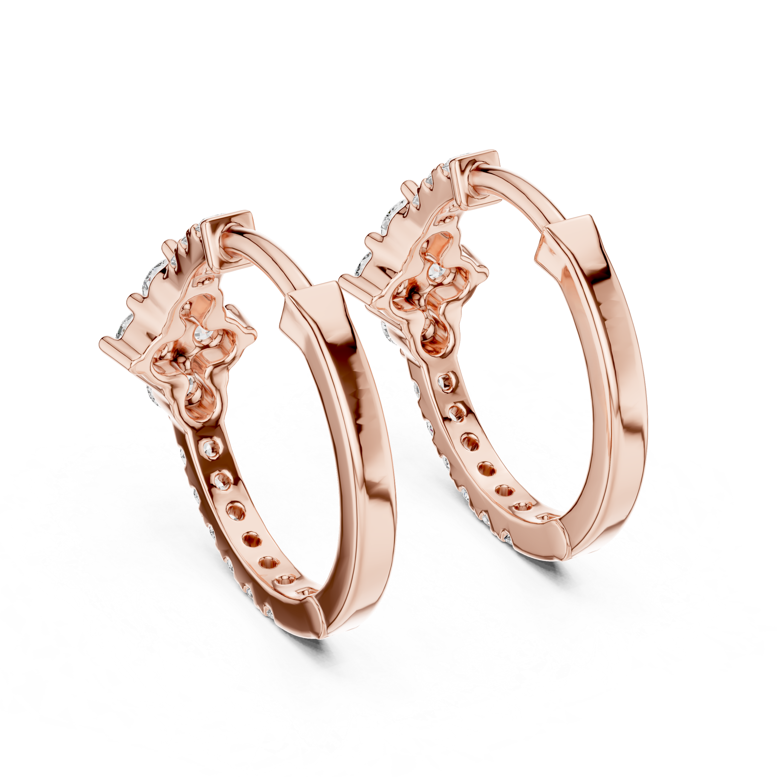 Rose gold hoop earrings on a white background