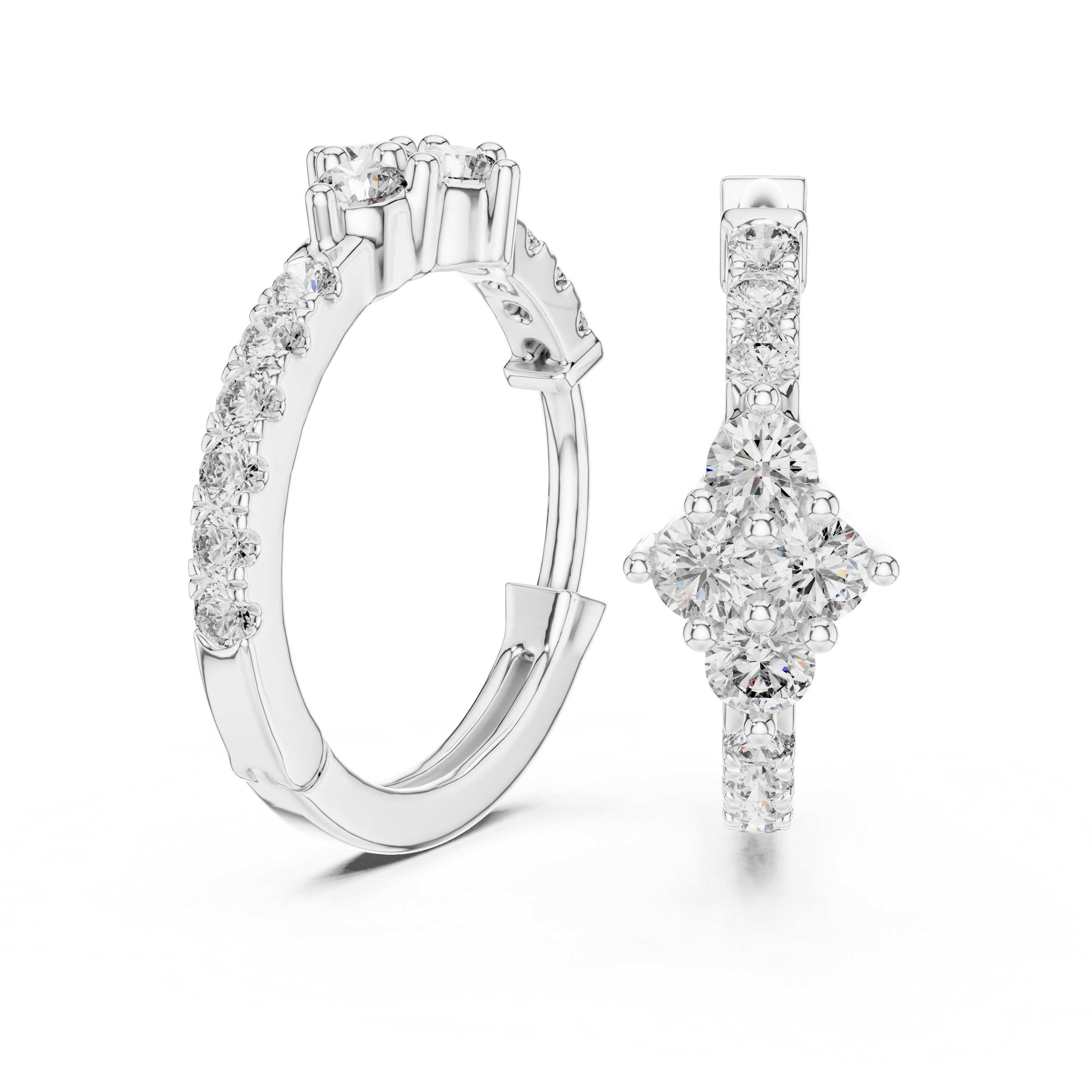 Diamond ring and earrings on a white background