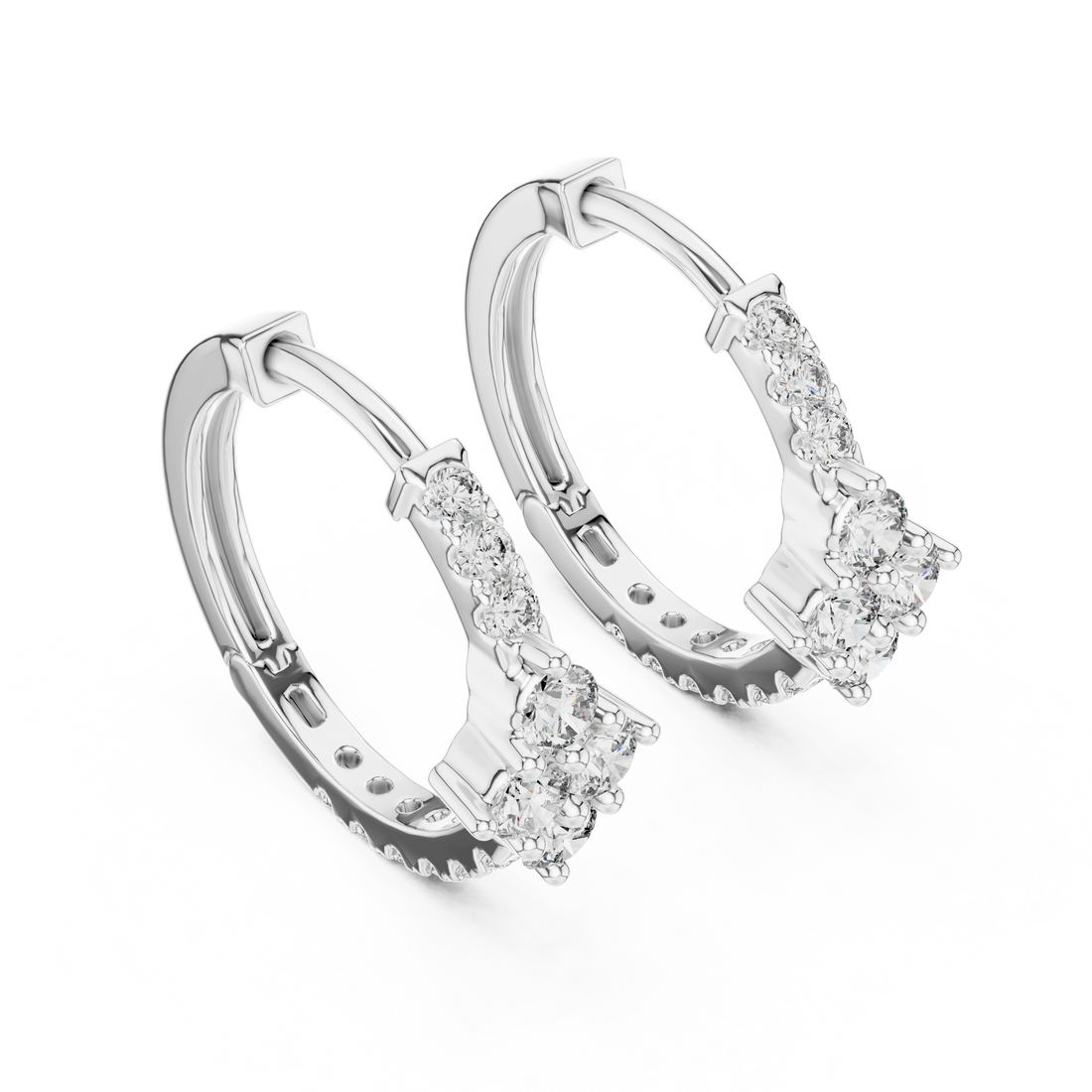Sparkling Round-Cut Diamond Huggie Hoop Earrings in 14-KT White Gold