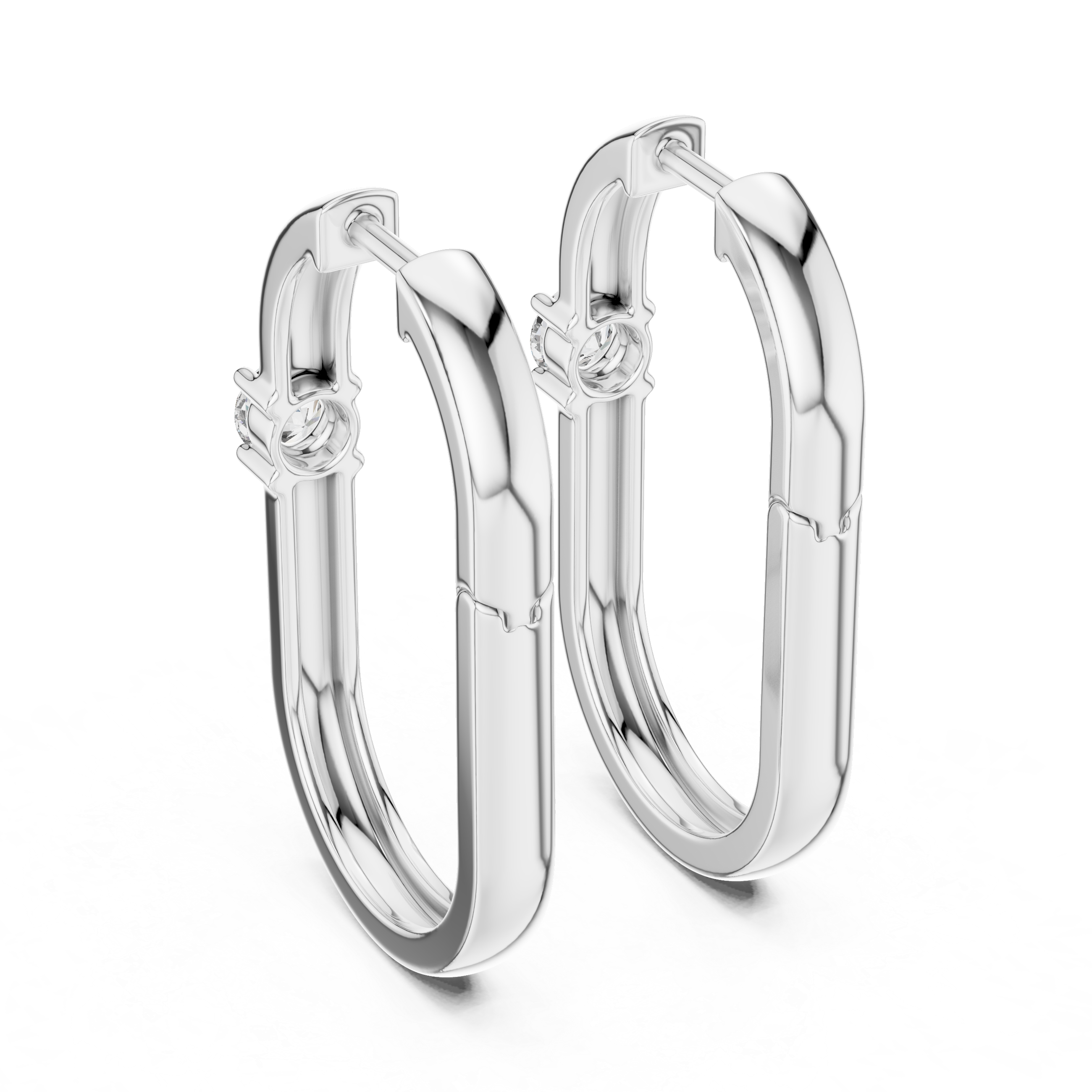 Pair of silver hoop earrings on a white background