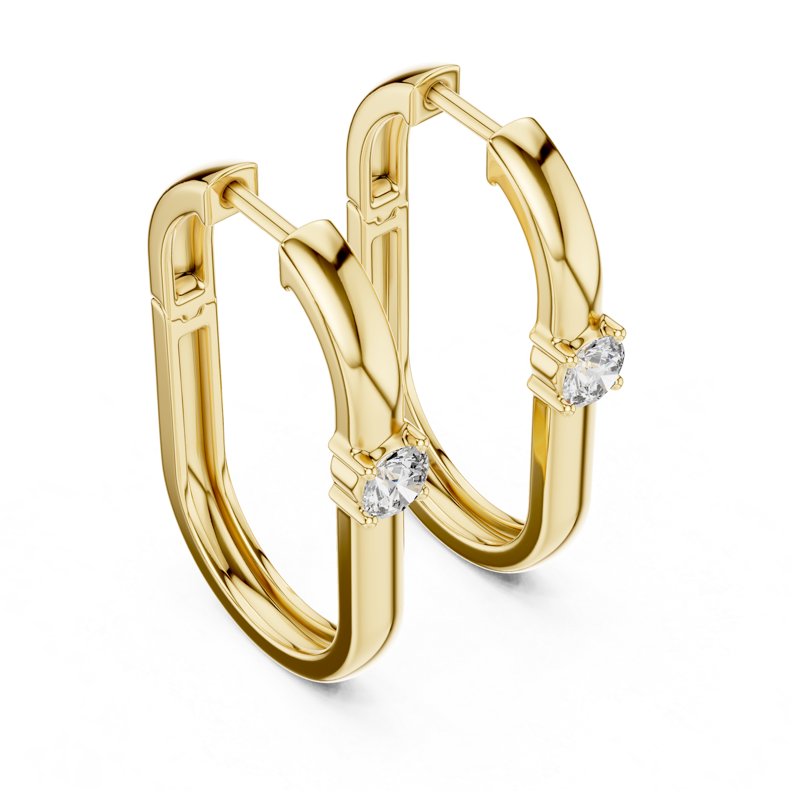 Gold hoop earrings with diamond accents on a white background