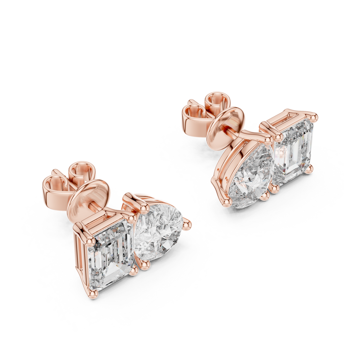 Radiant Elegance 1-Ct Emerald & Pear Diamond Stud Earrings in 14-KT White Gold