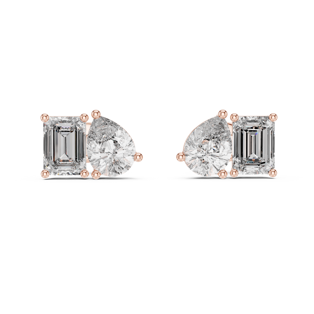 Radiant Elegance 1-Ct Emerald & Pear Diamond Stud Earrings in 14-KT White Gold
