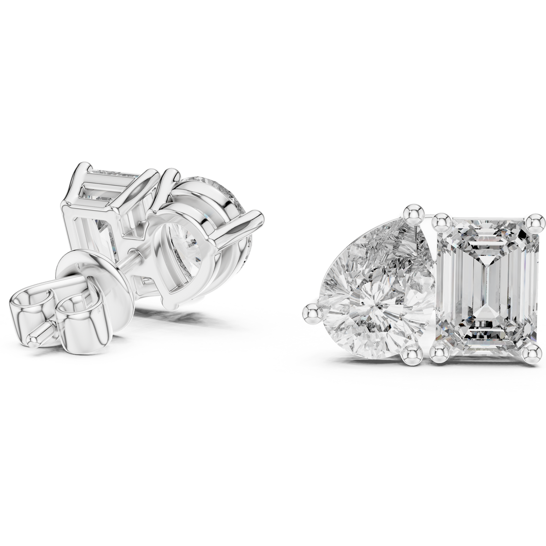 Radiant Elegance 1-Ct Emerald & Pear Diamond Stud Earrings in 14-KT White Gold