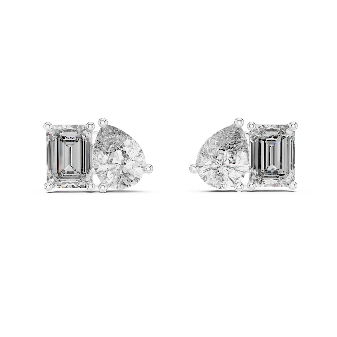 Radiant Elegance 1-Ct Emerald & Pear Diamond Stud Earrings in 14-KT White Gold