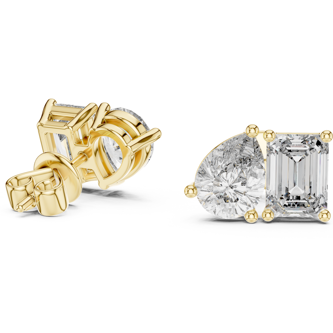Radiant Elegance 1-Ct Emerald & Pear Diamond Stud Earrings in 14-KT White Gold