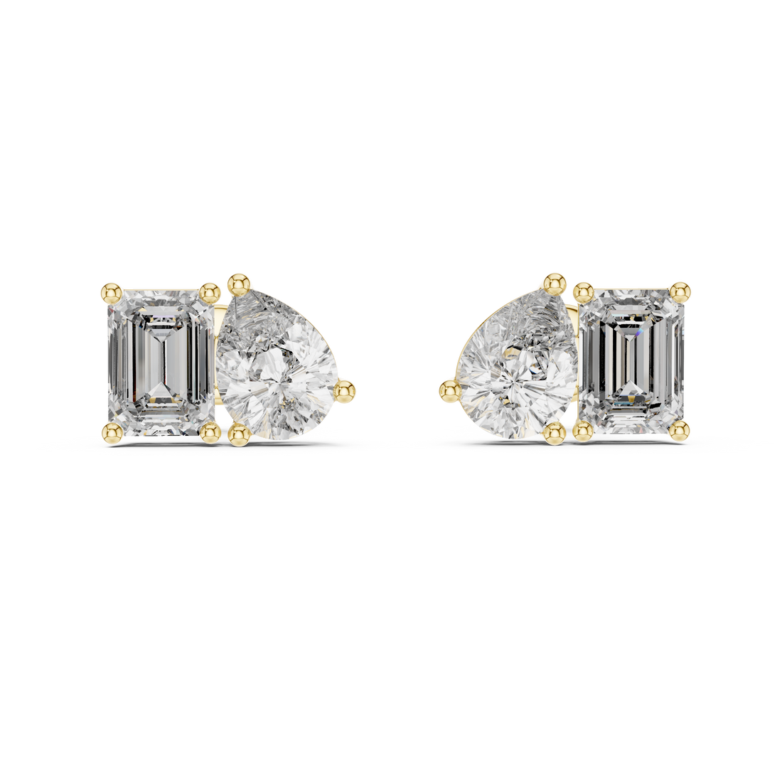 Radiant Elegance 1-Ct Emerald & Pear Diamond Stud Earrings in 14-KT White Gold