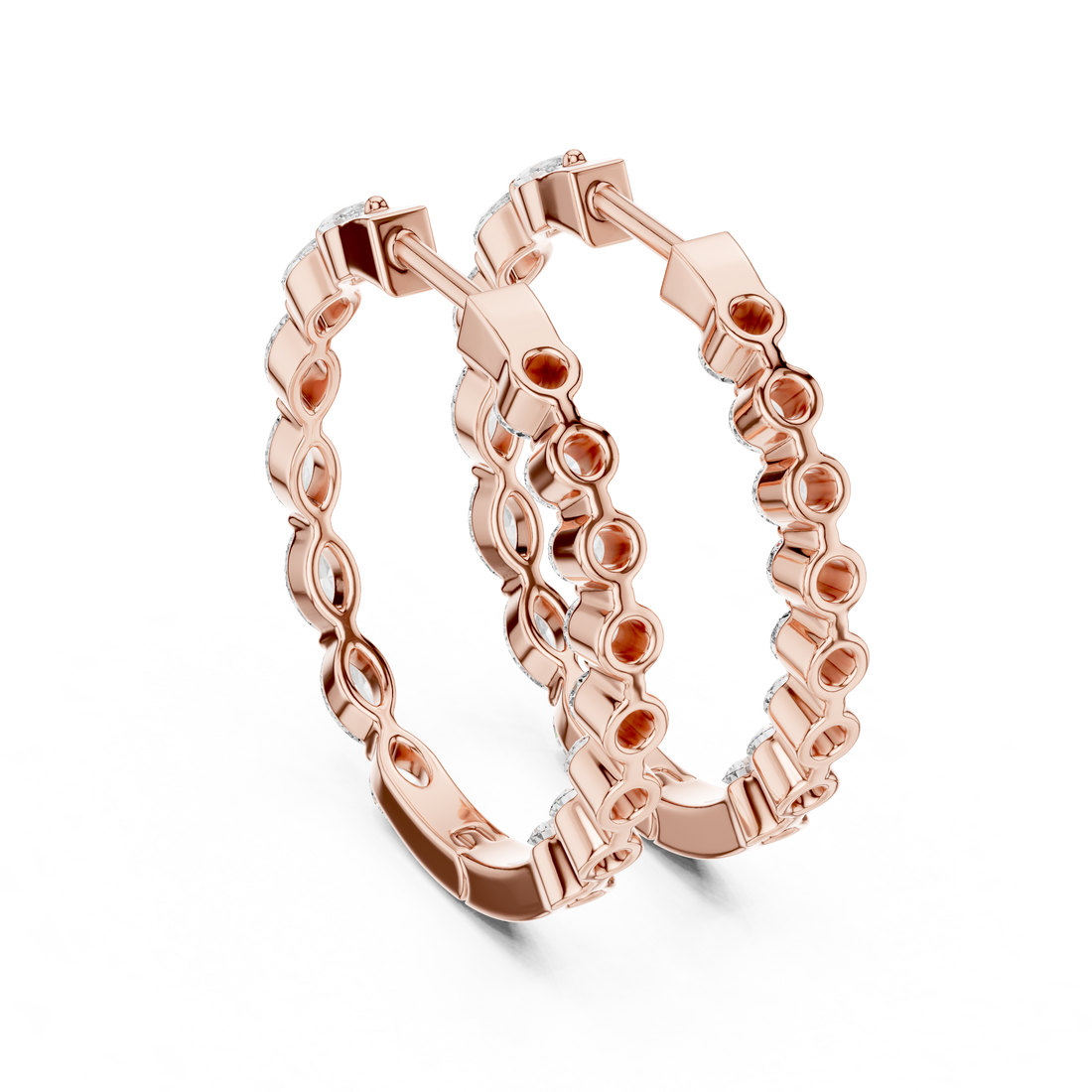 Marquise and Round Diamond Hoop Earrings in 14-KT White Gold