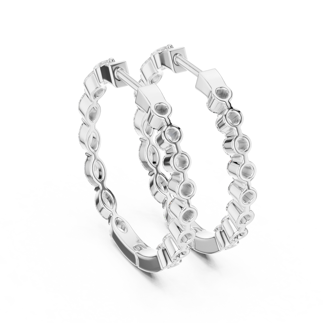 Marquise and Round Diamond Hoop Earrings in 14-KT White Gold