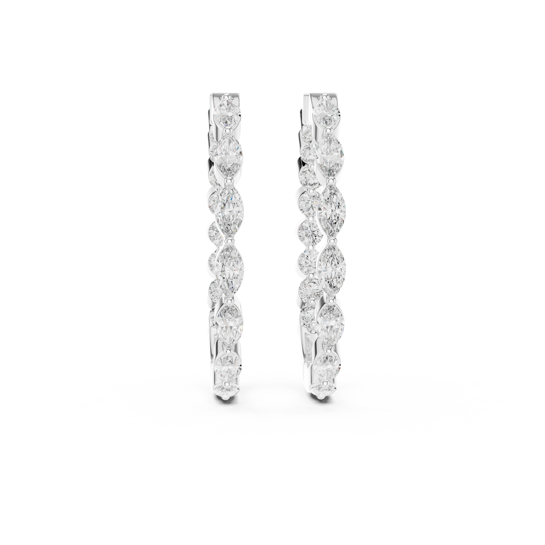 Marquise and Round Diamond Hoop Earrings in 14-KT White Gold