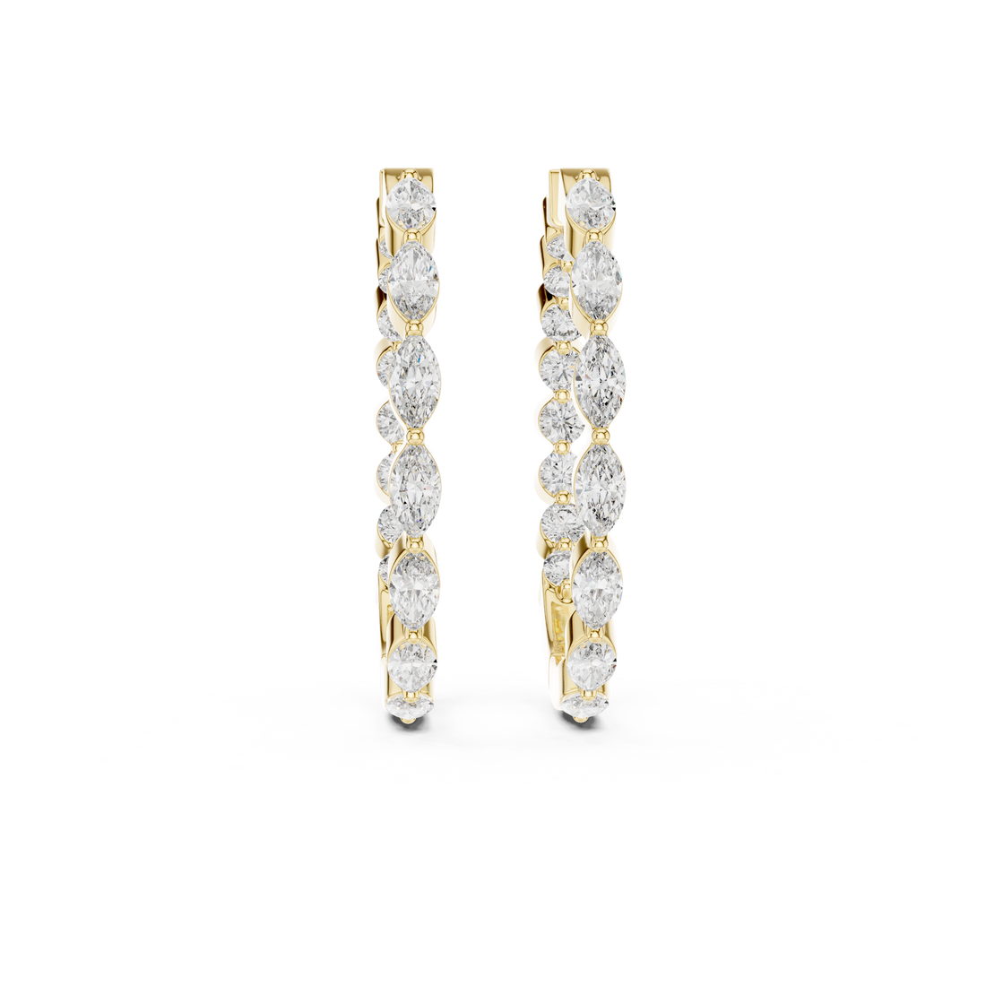 Marquise and Round Diamond Hoop Earrings in 14-KT White Gold