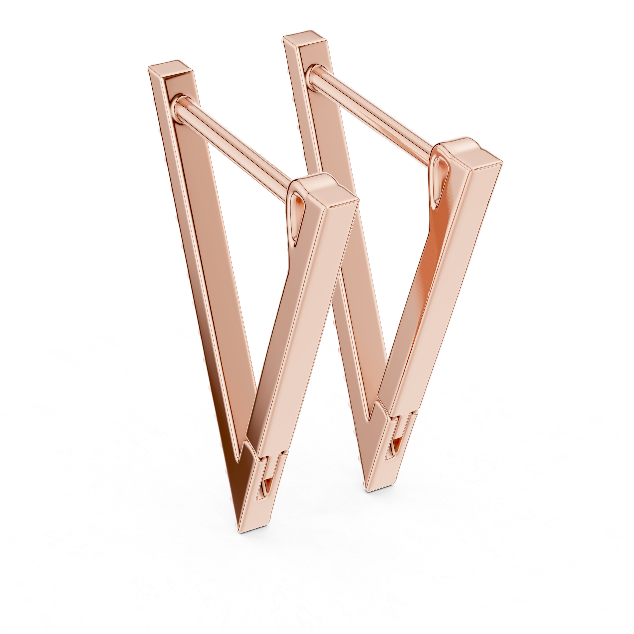 Rose gold letter 'W' earring on a white background