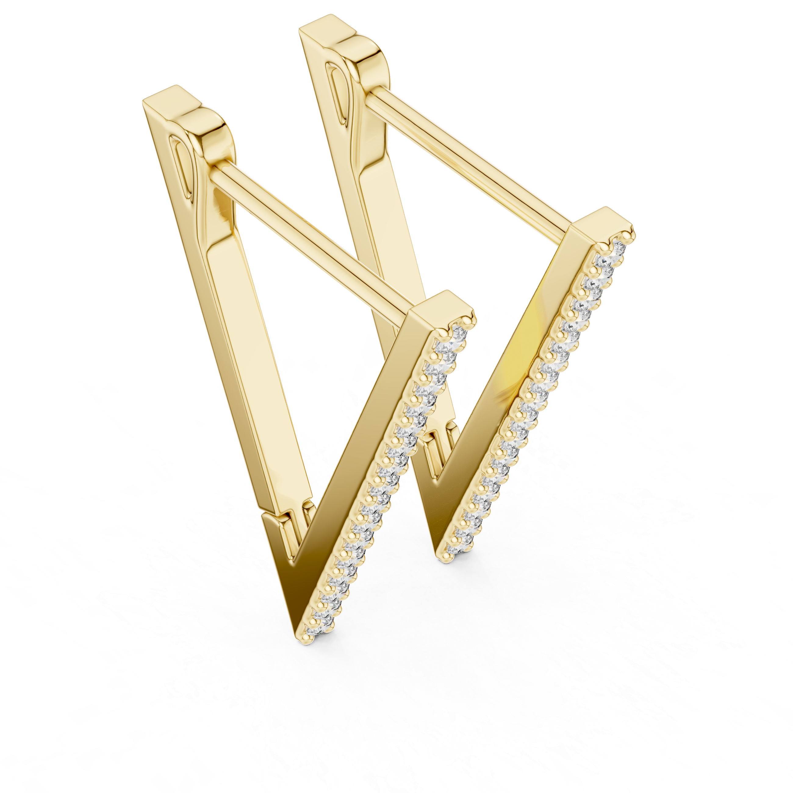 Gold earrings with clear stones on a white background