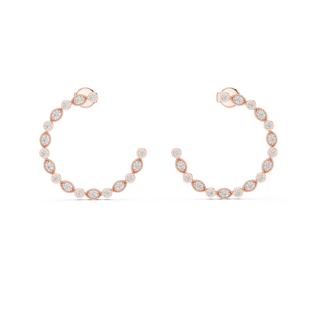 Triangle & Round Diamond Hoop Earrings in 14-KT White Gold