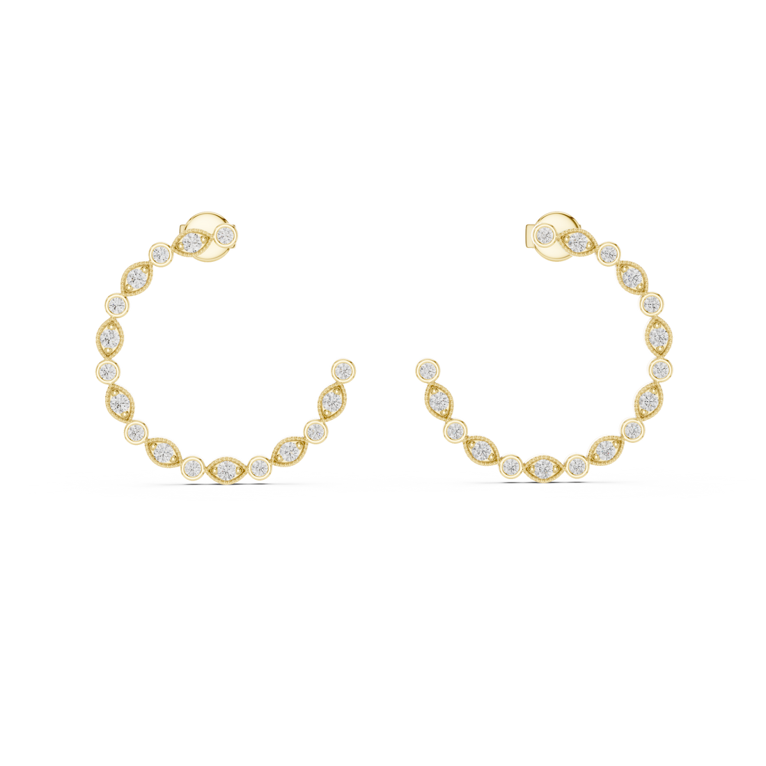 Triangle & Round Diamond Hoop Earrings in 14-KT White Gold