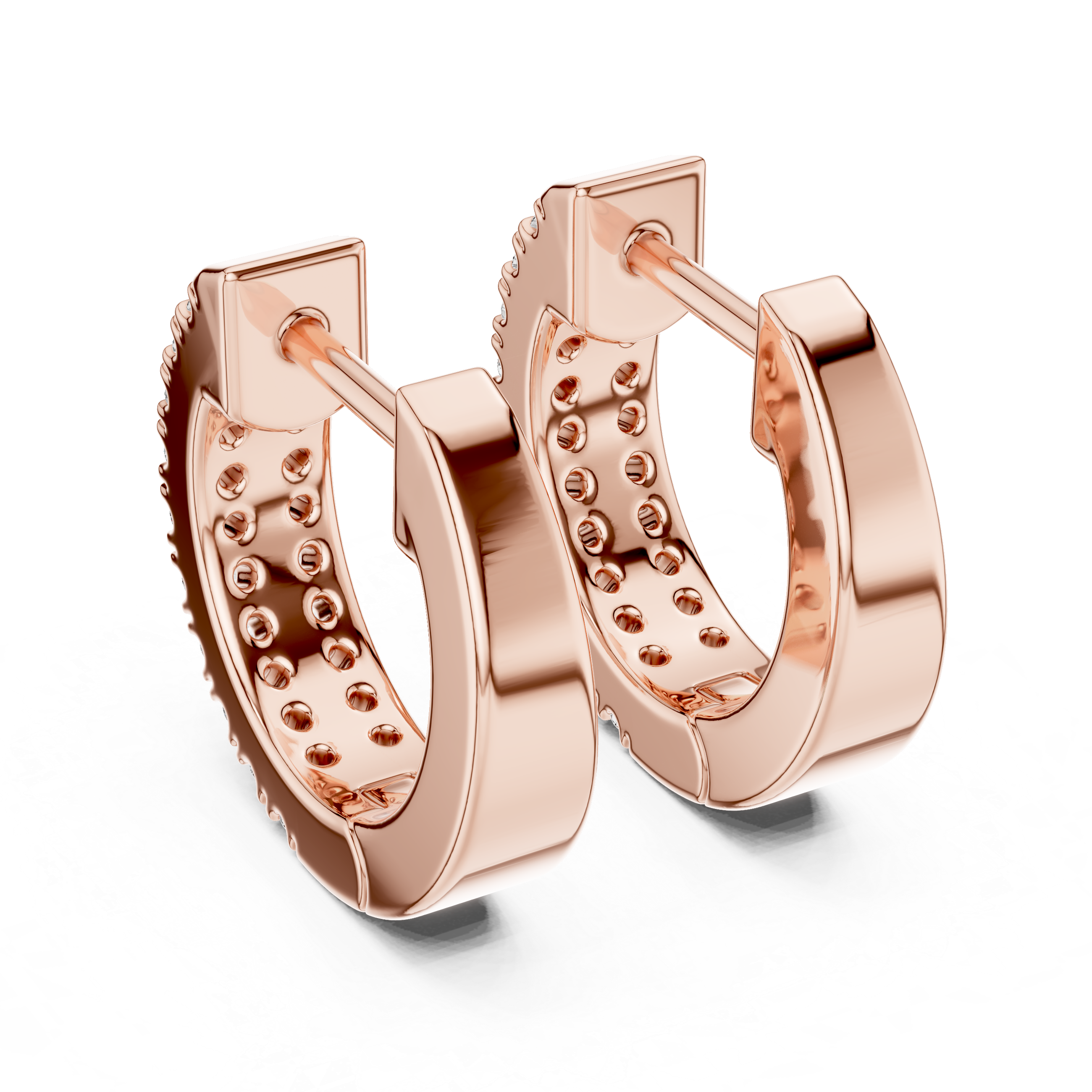 Rose gold hoop earrings on a white background