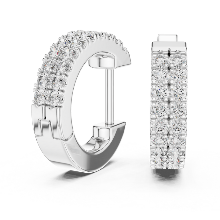 Two Row Diamond Huggie Hoop Earrings in 14-KT White Gold