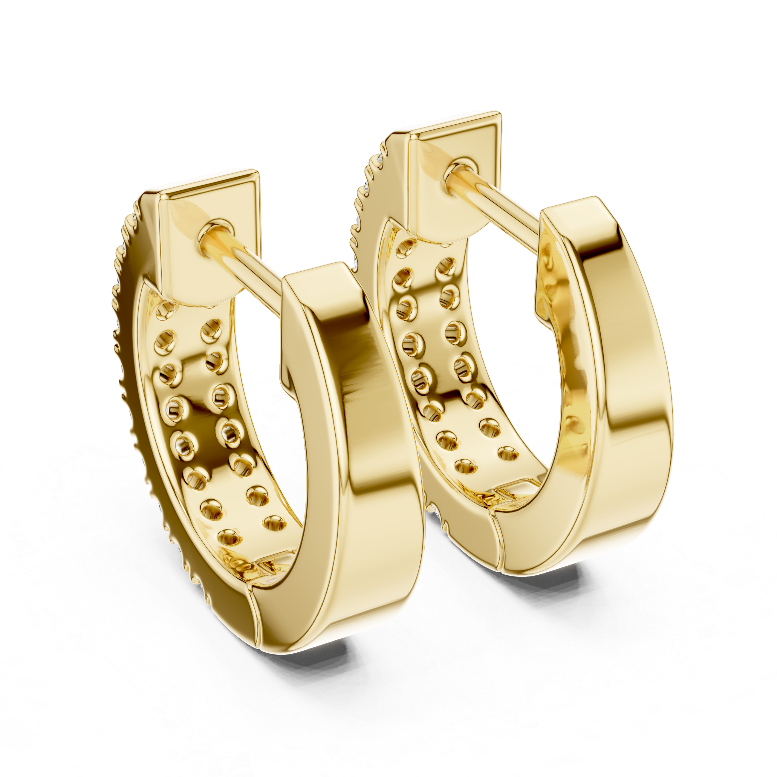 Gold hoop earrings on a white background
