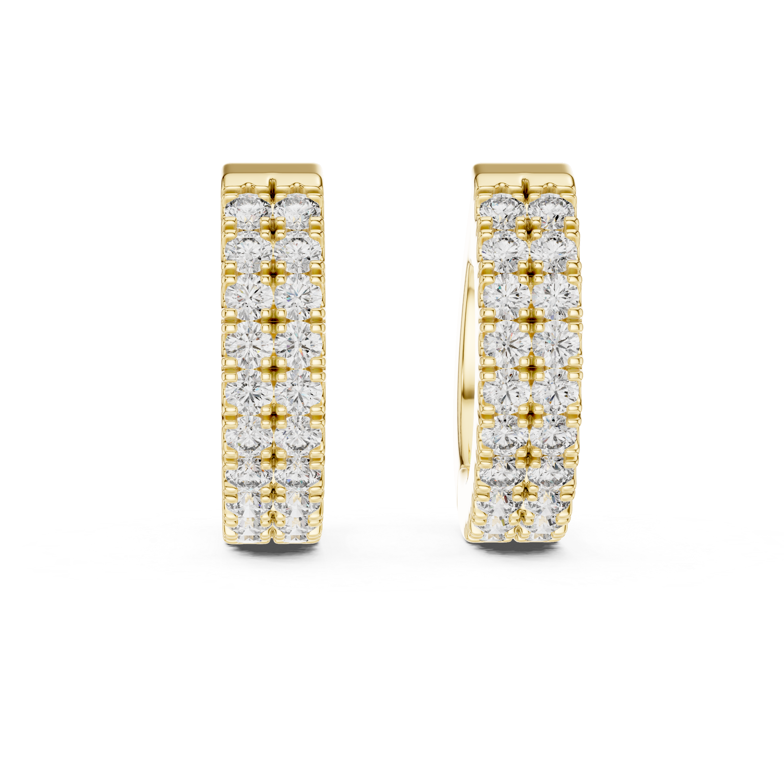 Gold hoop earrings with diamond accents on a white background