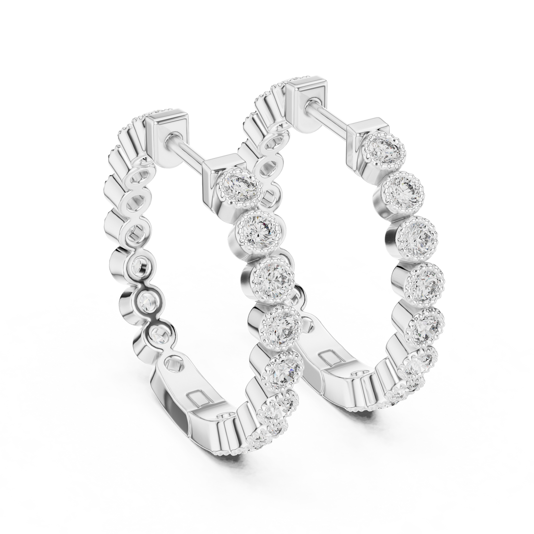 Classic Diamond Eternity Hoop Earrings in 14-Kt White Gold