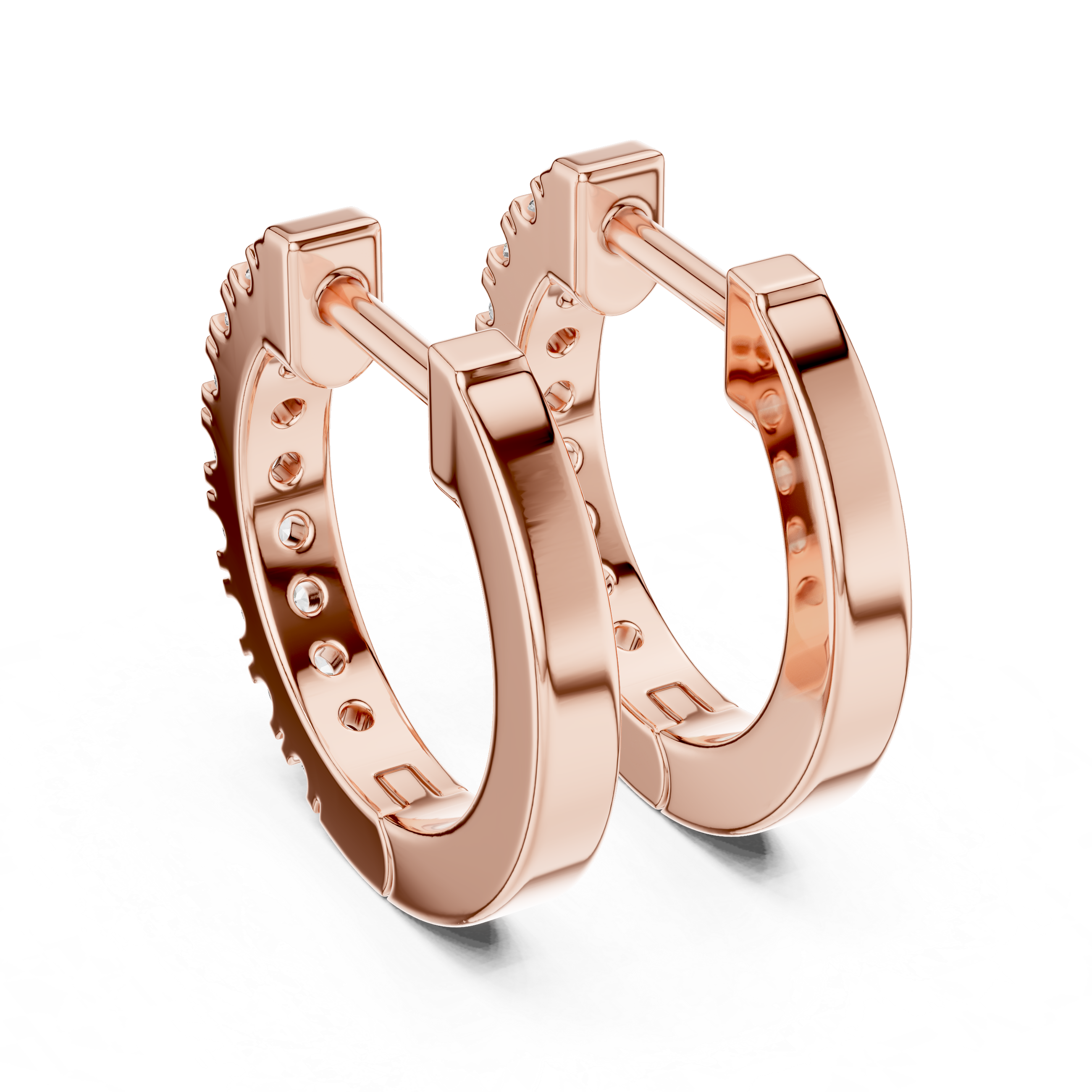 Rose gold hoop earrings on a white background