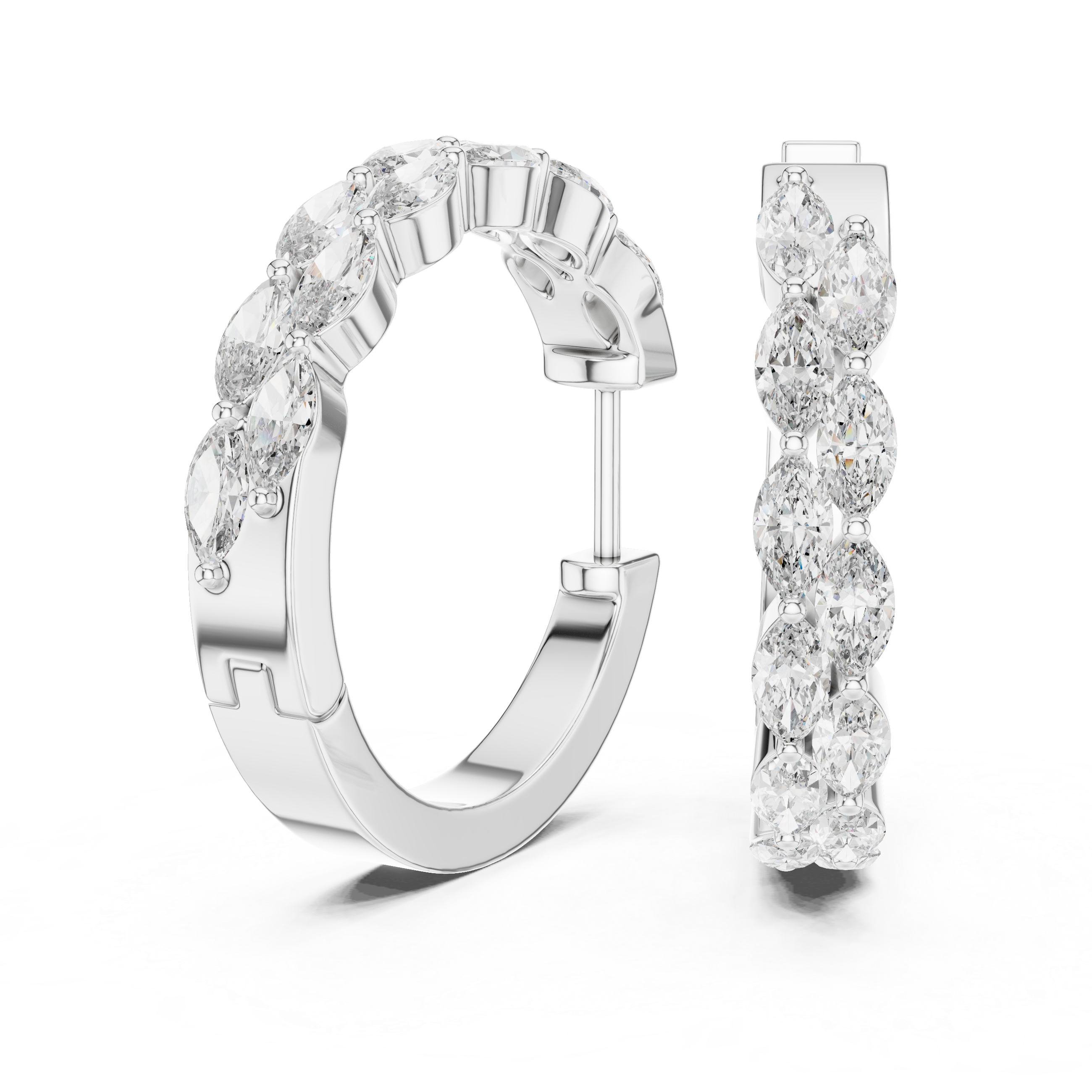 Diamond hoop earrings on a white background