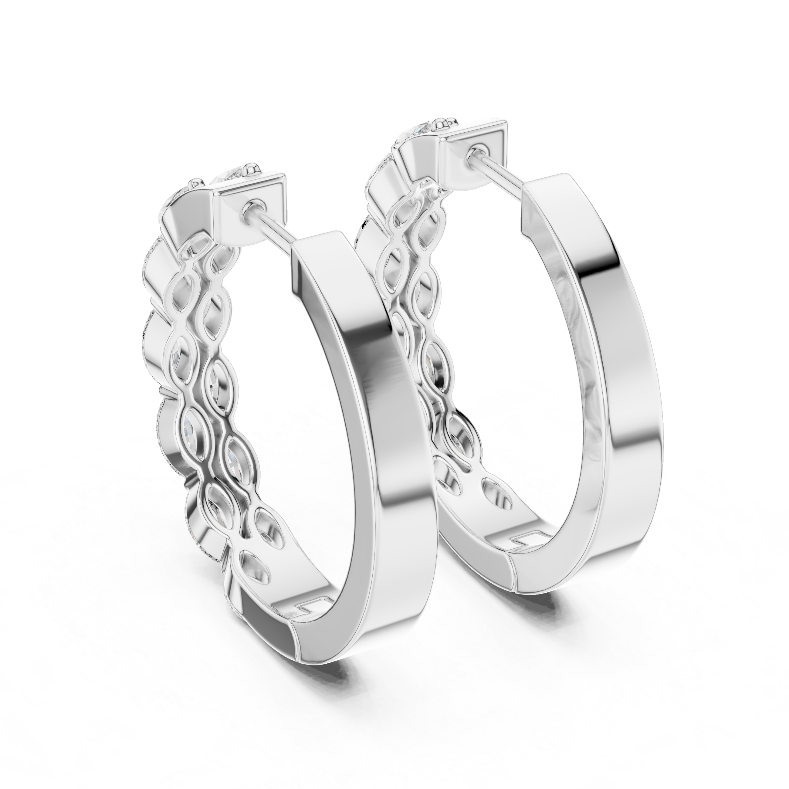 Silver hoop earrings on a white background