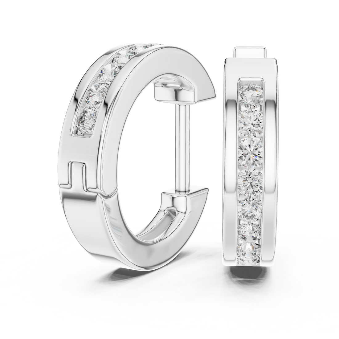 Modern Grace 14-KT White Gold Diamond Hug Earrings