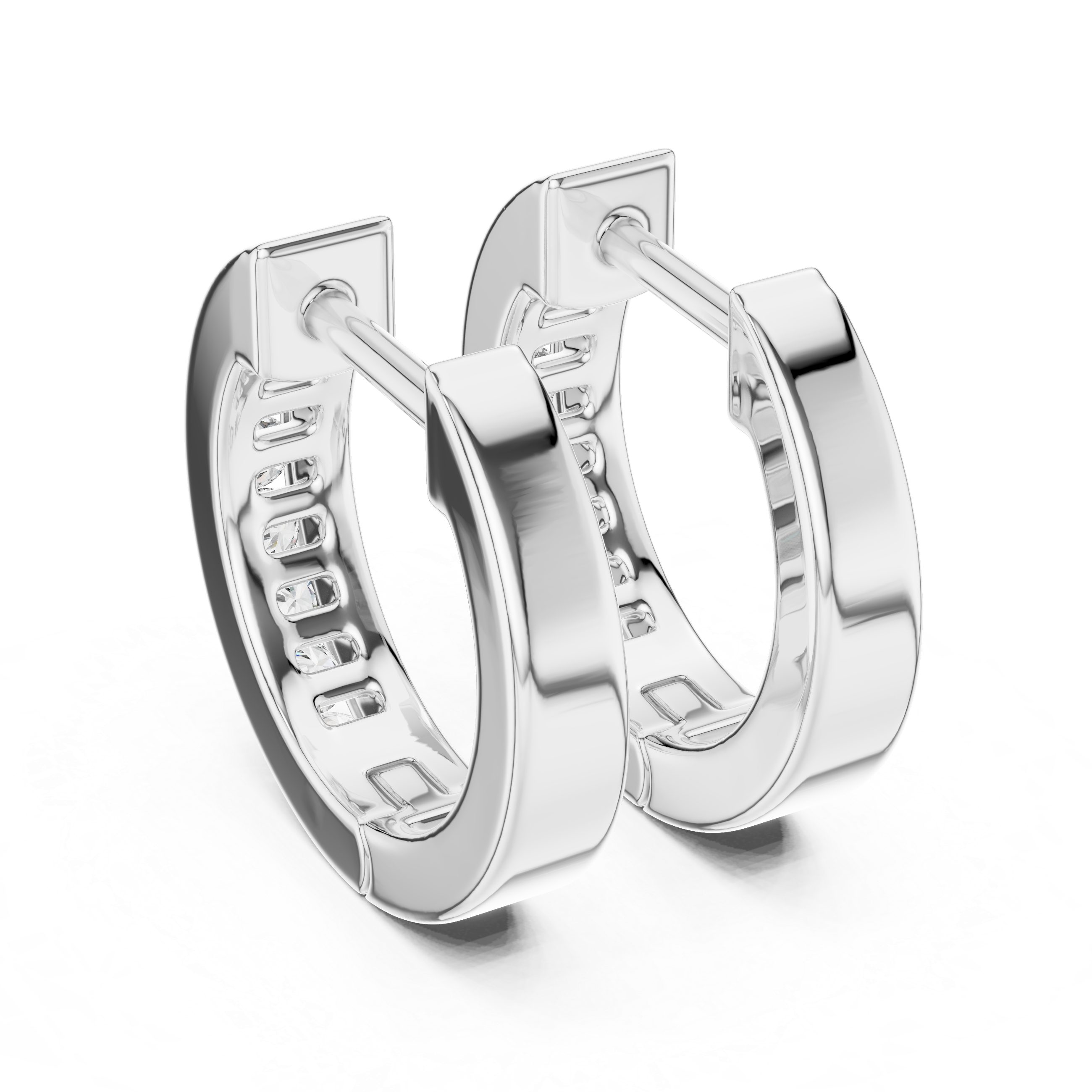 Pair of silver hoop earrings on a white background