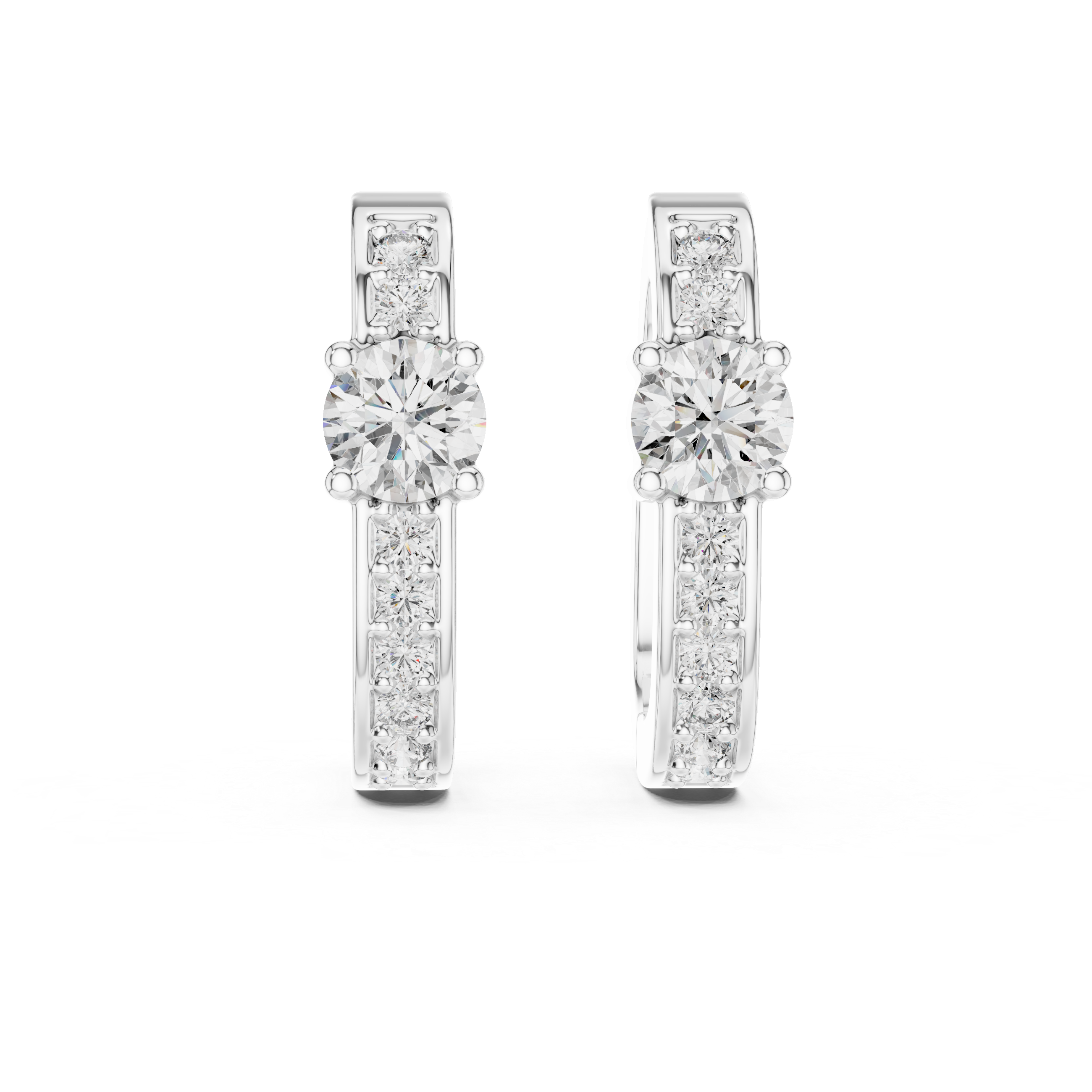 Pair of diamond earrings on a white background