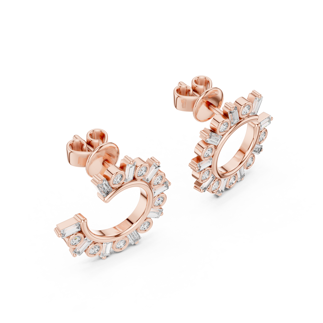 Radiant Sunburst Diamond Hoop Earrings
