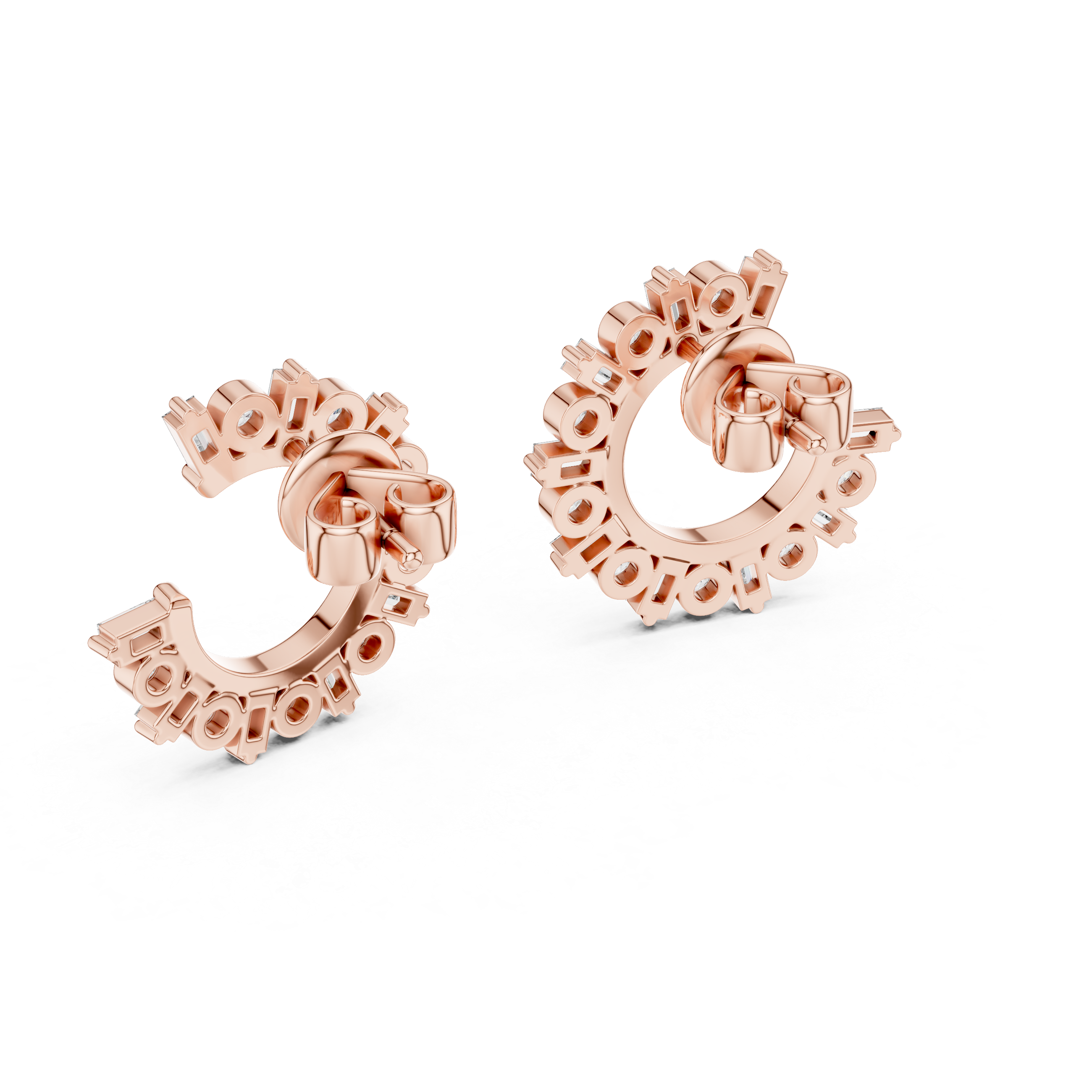 Rose gold hoop earrings on a white background